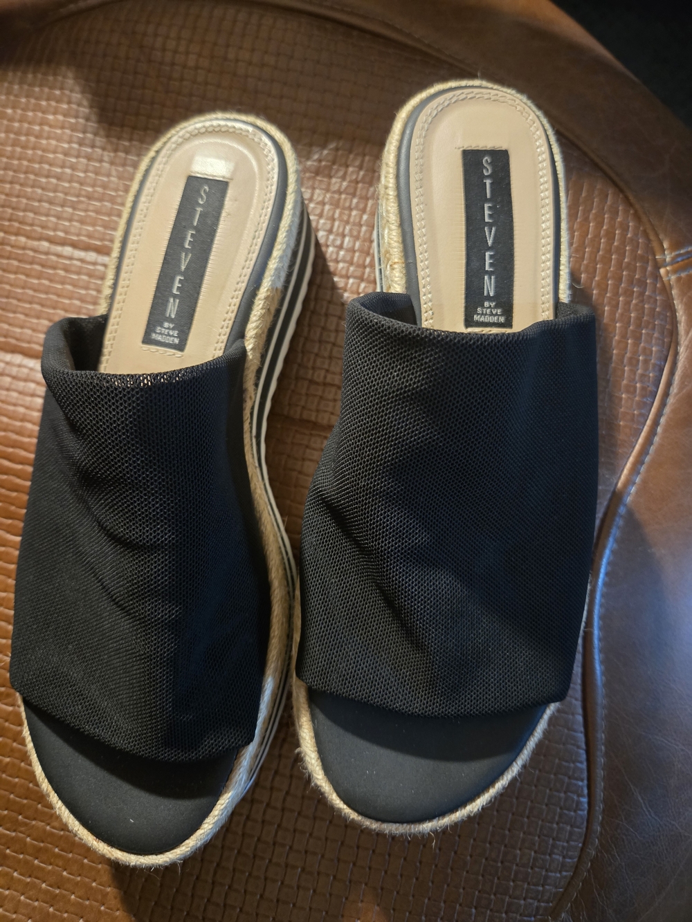 Steve Madden Black Slip-On Espadrille Mules